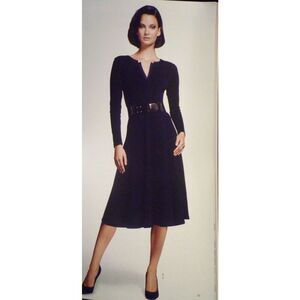 LAFAYETTE 148 Virgin Wool Interlock Jersey A-Line Dress in Navy Size S